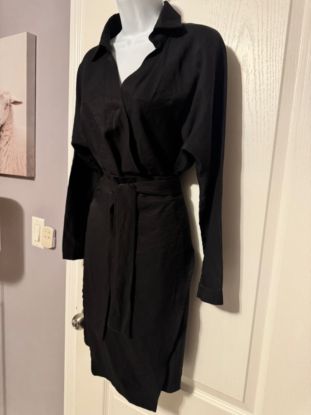 Kate Hewko Black Wrap Shirt Dress Tie Waist Minimalist M